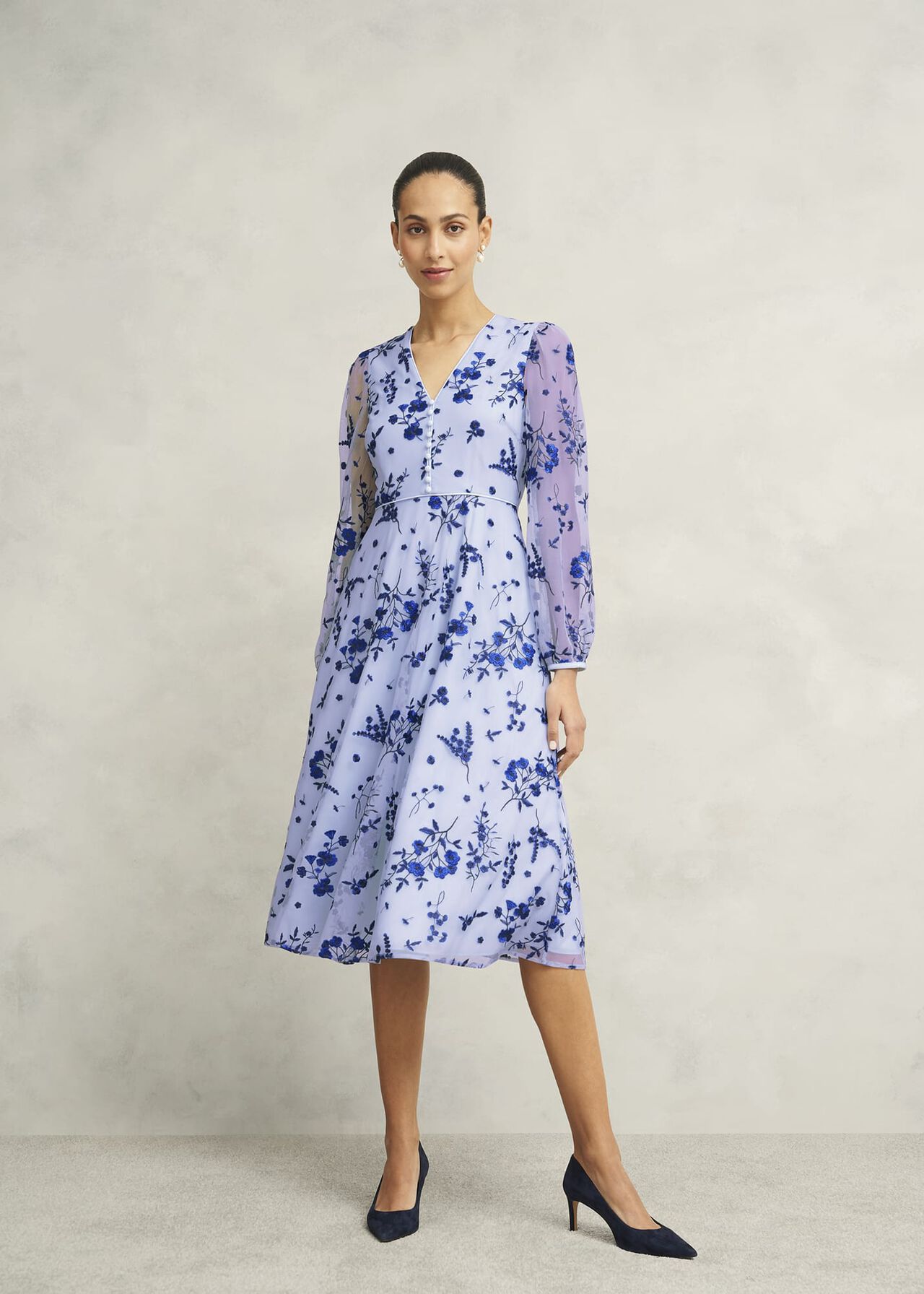 Petite Ella  Embroidered Dress, Midnight Blue, hi-res