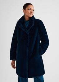Maddox Faux Fur Coat, Steel Blue, hi-res