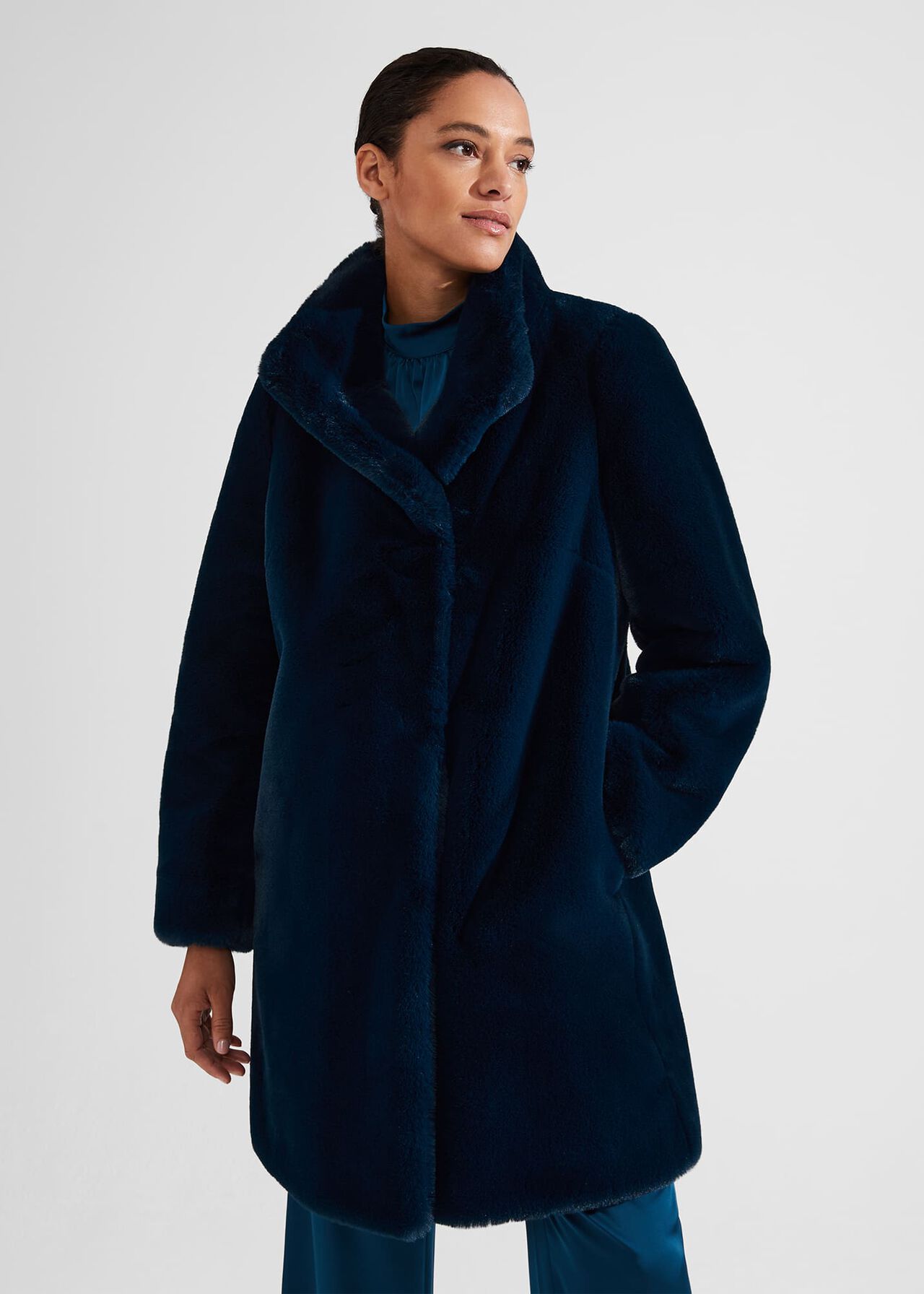 Maddox Faux Fur Coat, Steel Blue, hi-res
