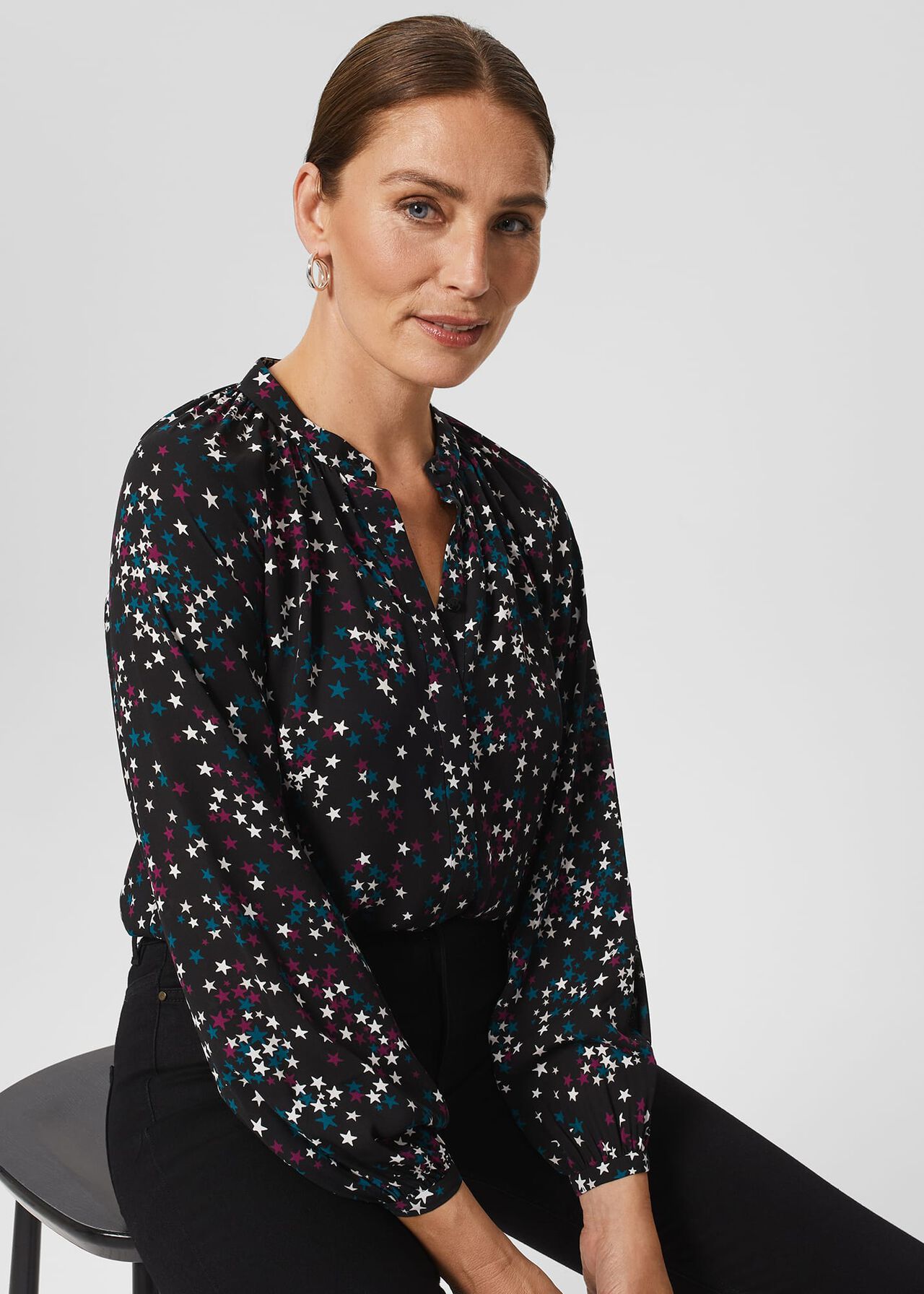 Alycia Star Blouse, Black Multi, hi-res