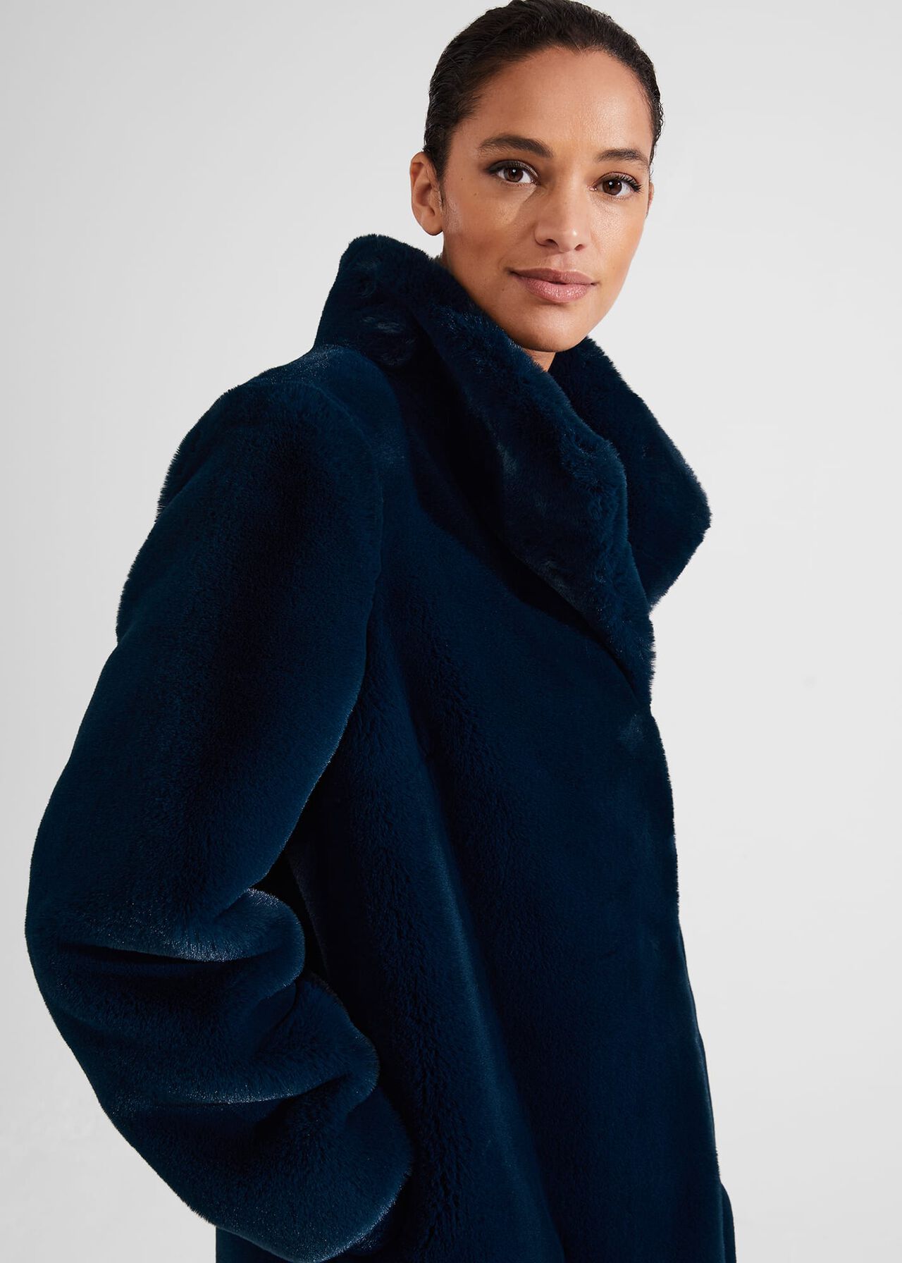 Maddox Faux Fur Coat, Steel Blue, hi-res