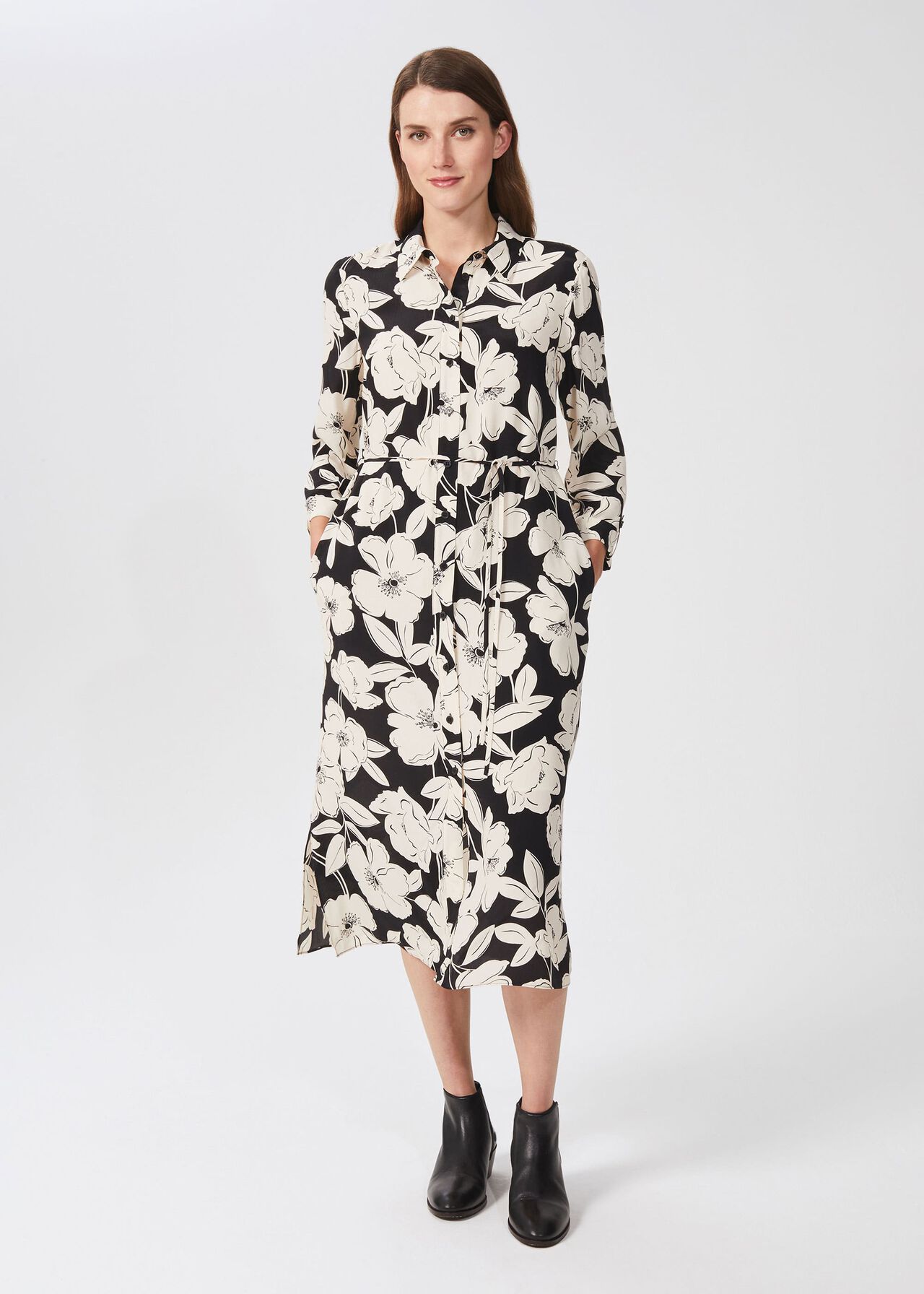 Chiara Floral Shirt Dress, Cream Black, hi-res