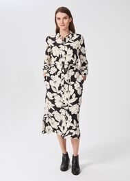 Chiara Floral Shirt Dress, Cream Black, hi-res