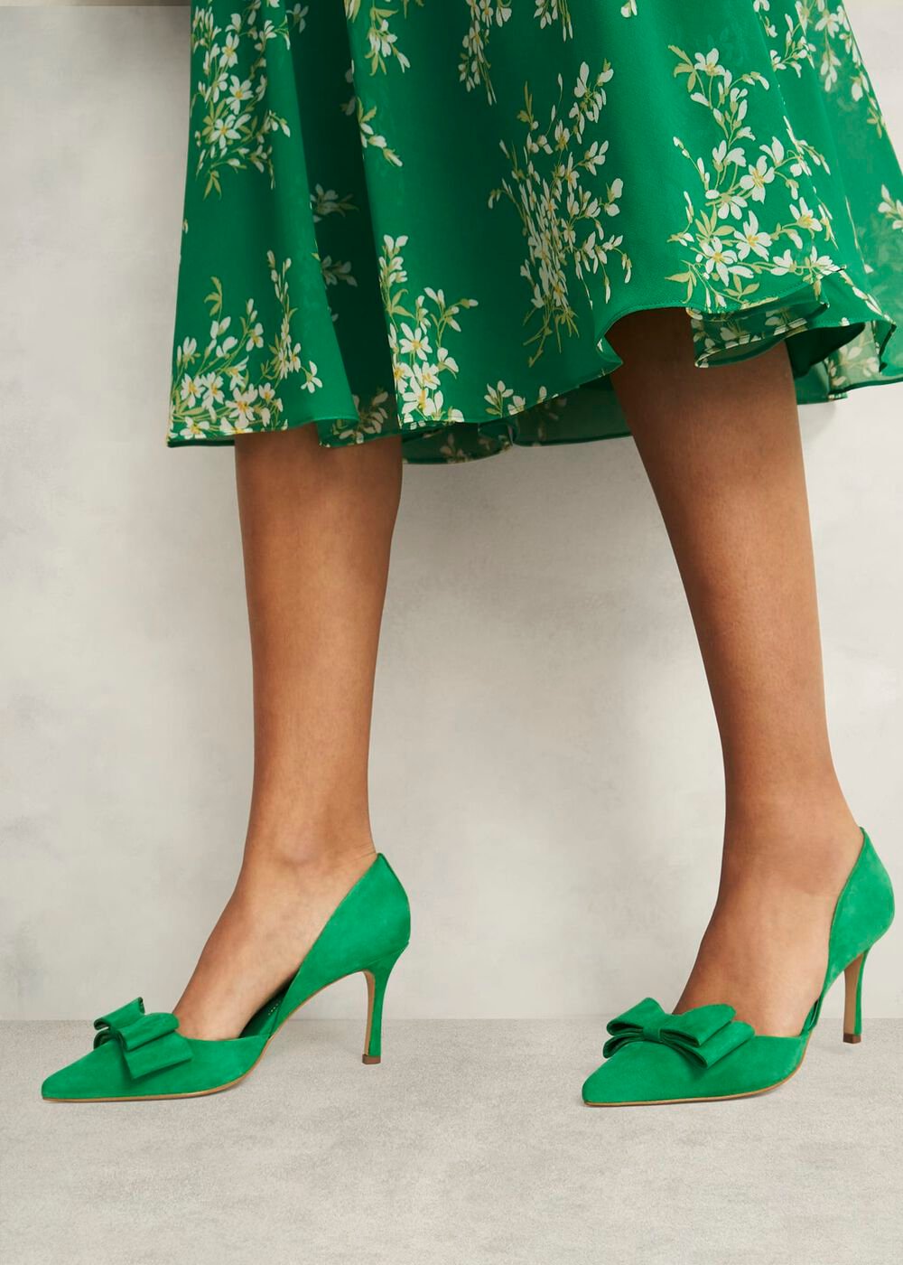 Elva Suede Bow Court Shoes, Cilantro Green, hi-res