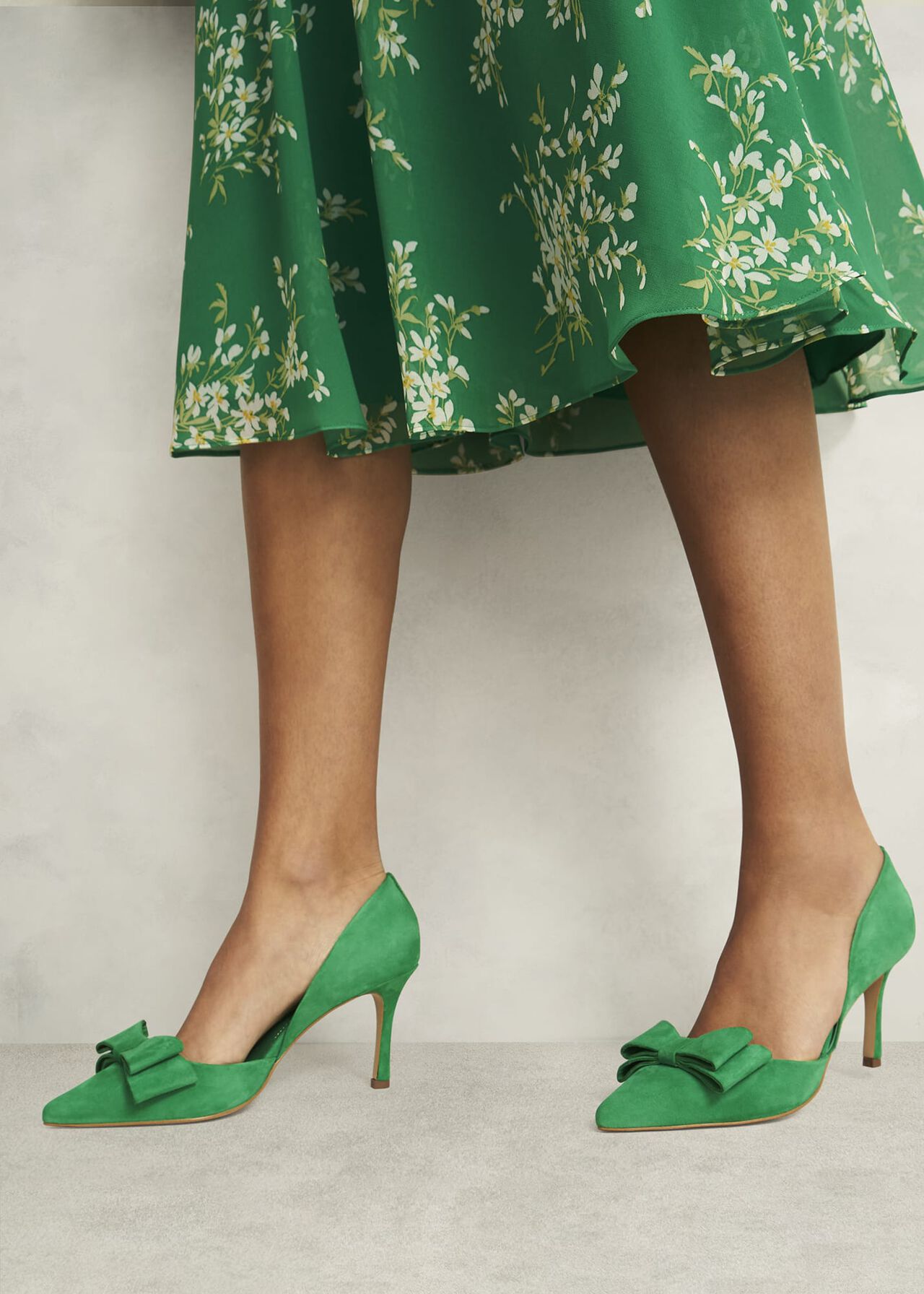 Elva Suede Bow Court Shoes, Cilantro Green, hi-res