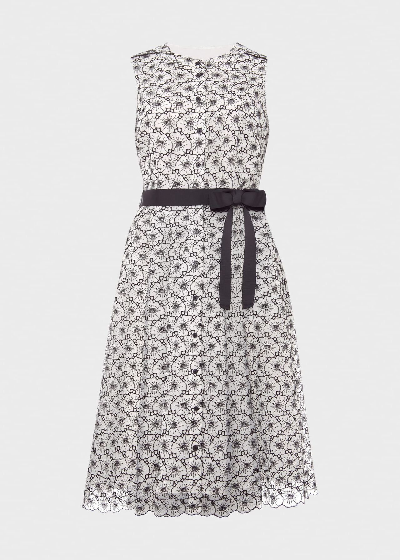 Lyra Embroidered Fit And Flare Dress, Ivory Black, hi-res