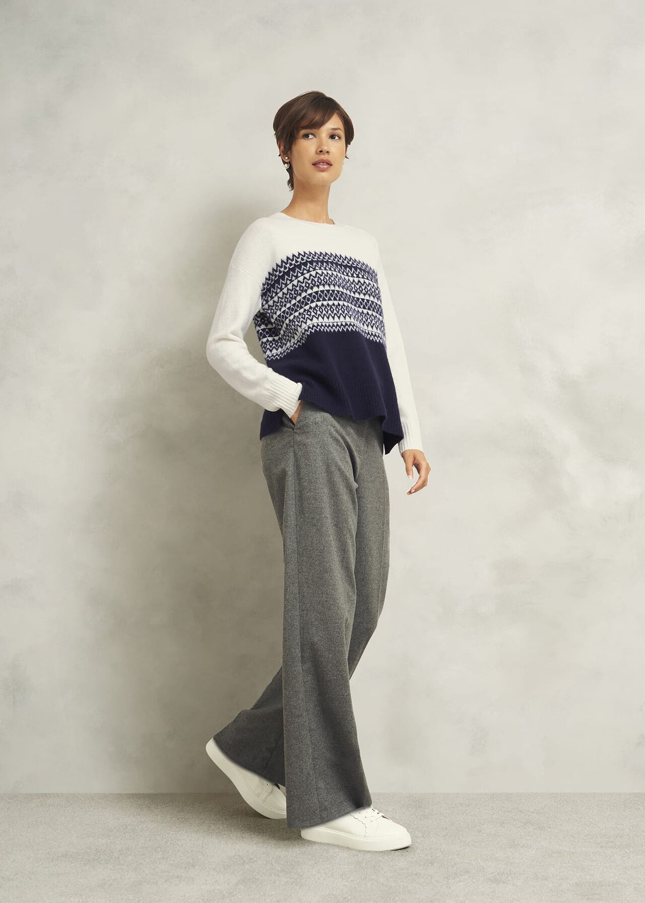 Lorrie Fairisle Jumper With Alpaca, Ivory Navy, hi-res