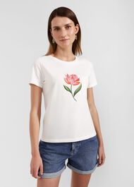 Pixie Cotton Embroidered T-Shirt, Ivory Pink, hi-res