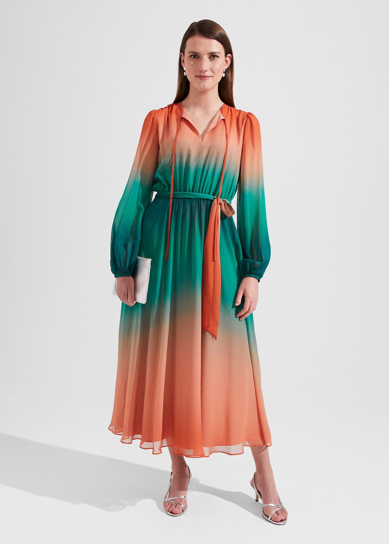Adalyn Silk Dress, Green Warm Clay, hi-res