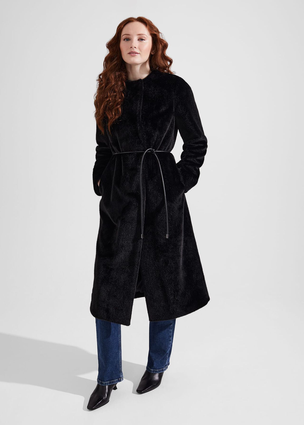 Robin Faux Fur Coat, Black, hi-res