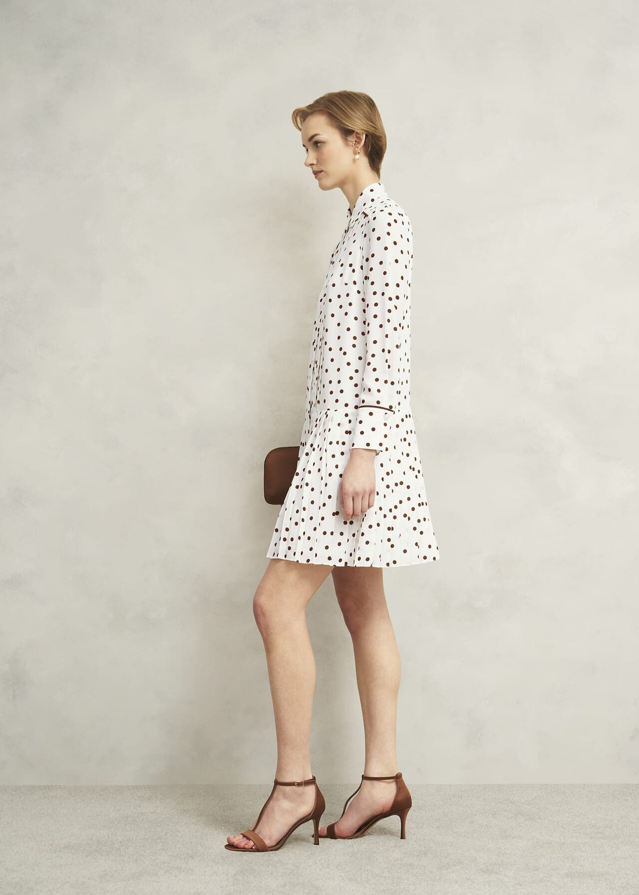 Francesca Pleated Spot Dress, Ivory Brown, hi-res