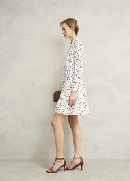 Francesca Pleated Spot Dress, Ivory Brown, hi-res