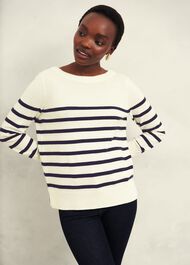 Larina Cashmere Stripe Jumper, Ivory Navy, hi-res