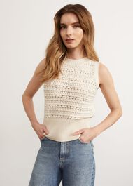 Colemere Cotton Knitted Vest, Buttercream, hi-res