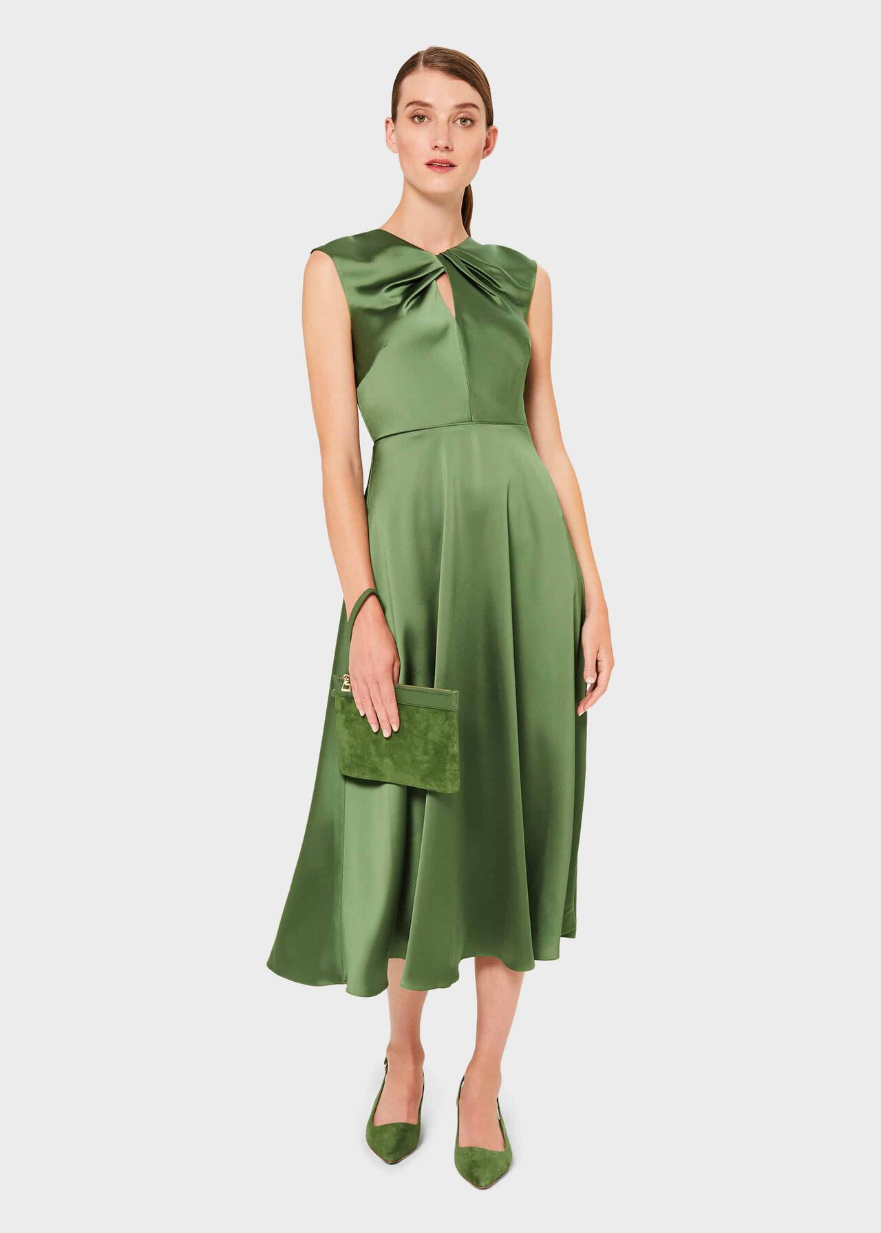 Cassandra Twist Neck Satin Dress Hobbs