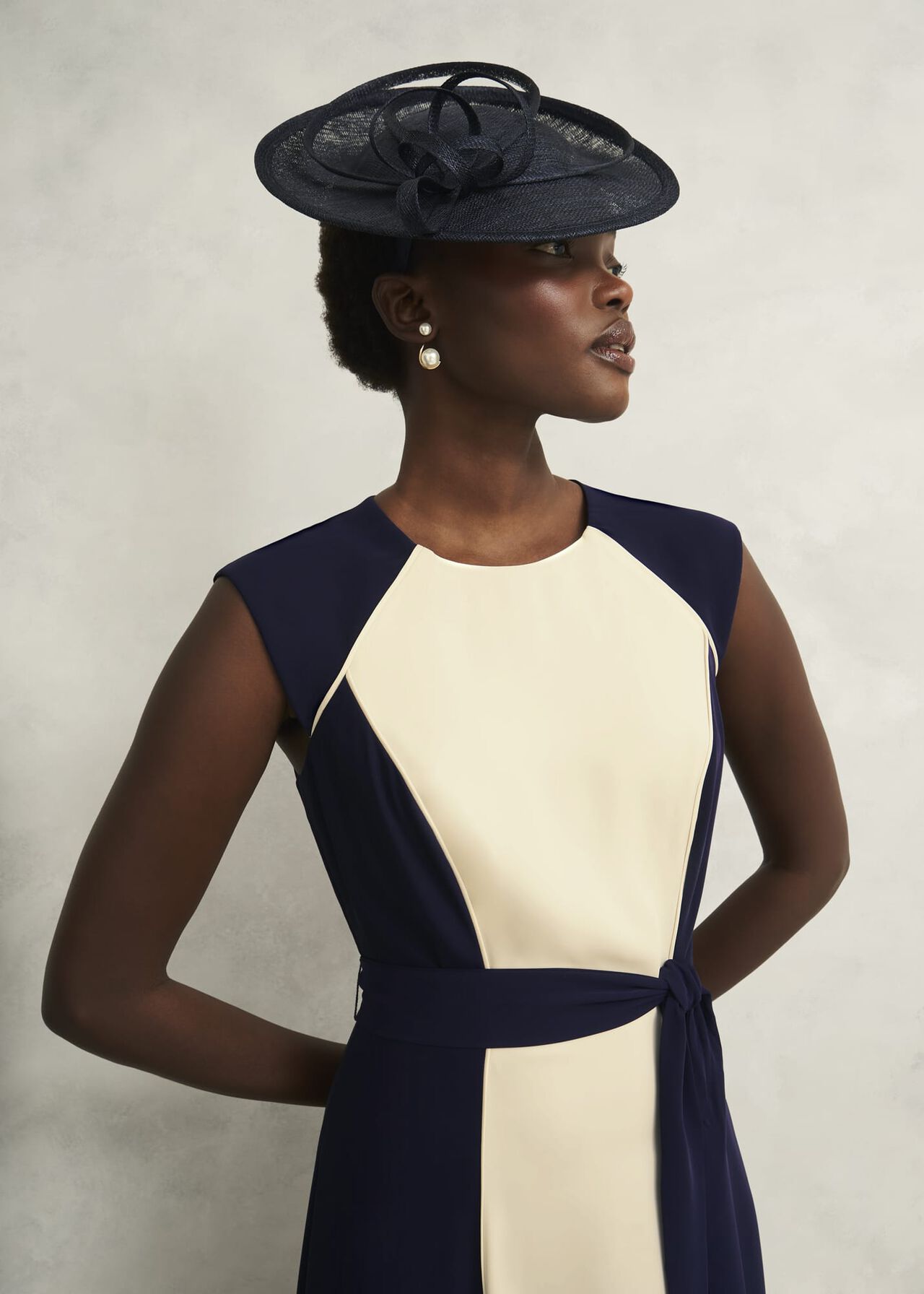 Petite Andrea Colourblock Dress, Navy Cream, hi-res