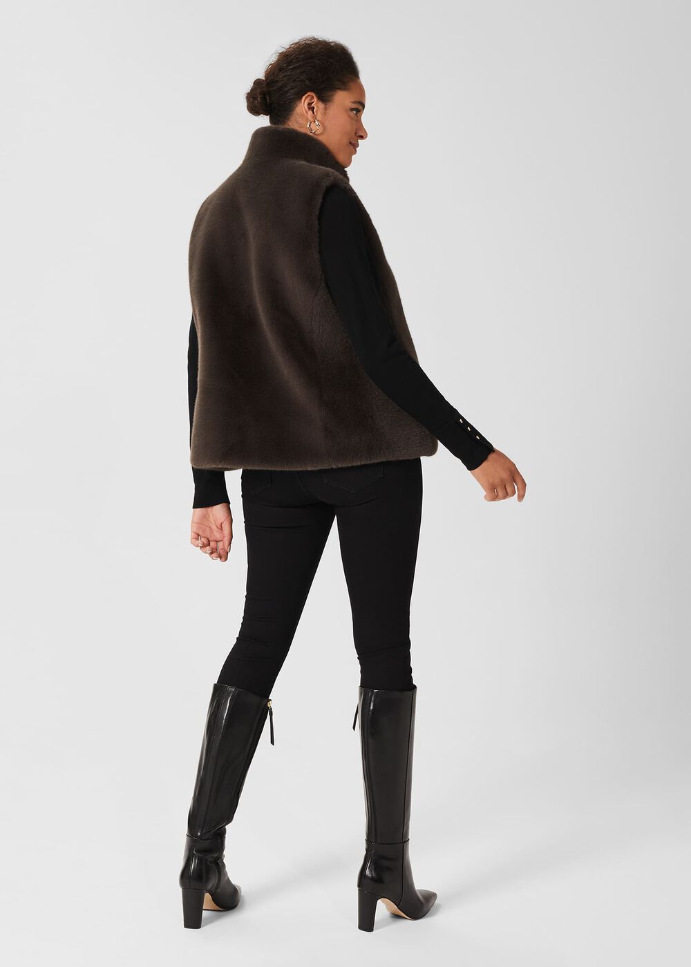 Verena Faux Fur Gilet, Charcoal Grey, hi-res