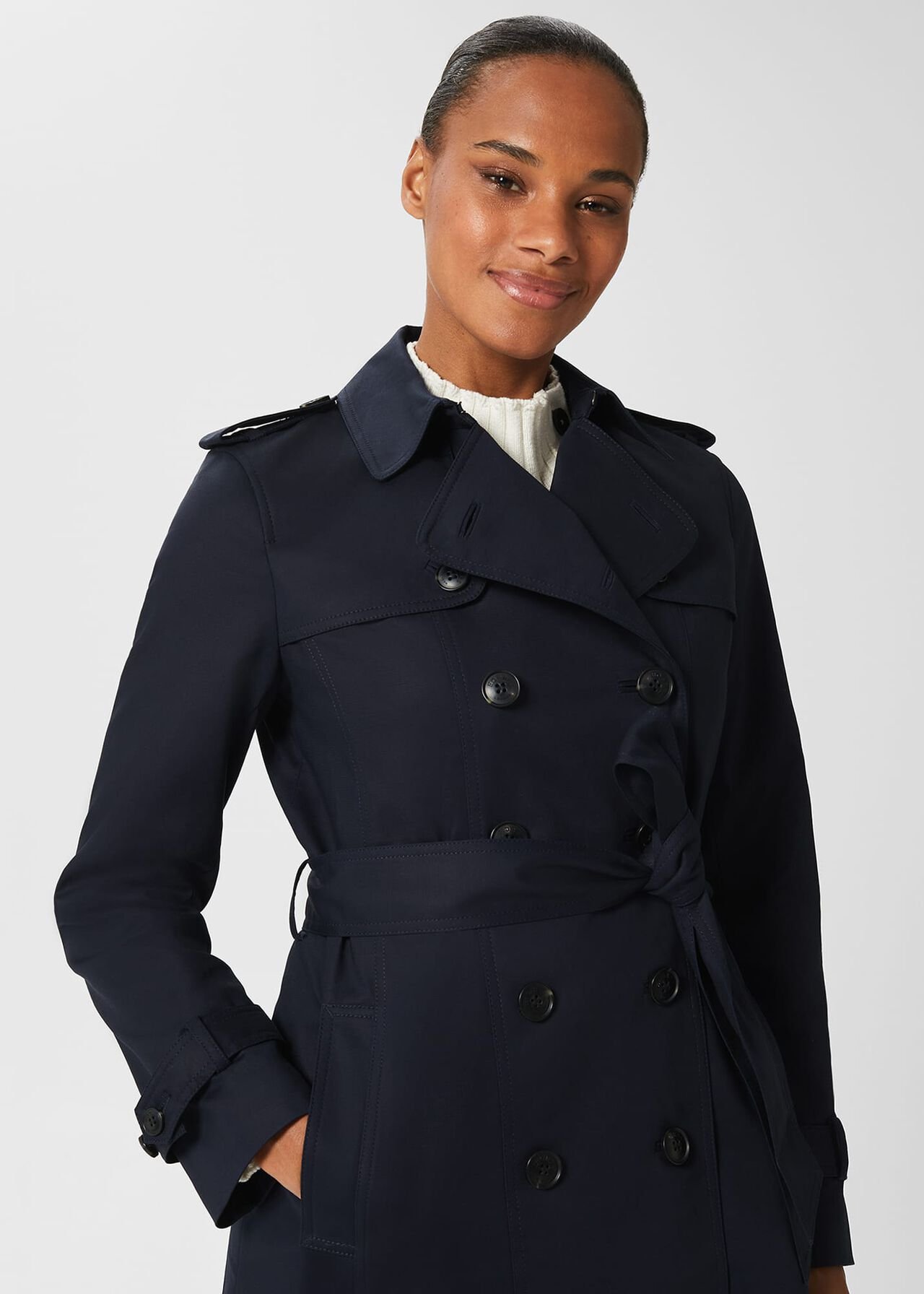 Saskia Shower Resistant Trench Coat, Navy, hi-res