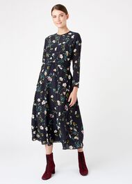 Silk Hellebore Dress, Navy, hi-res