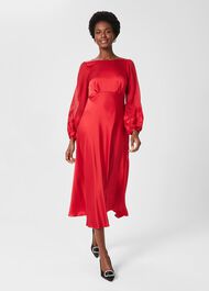 Lenora Silk Fit And Flare Dress, Poppy Red, hi-res
