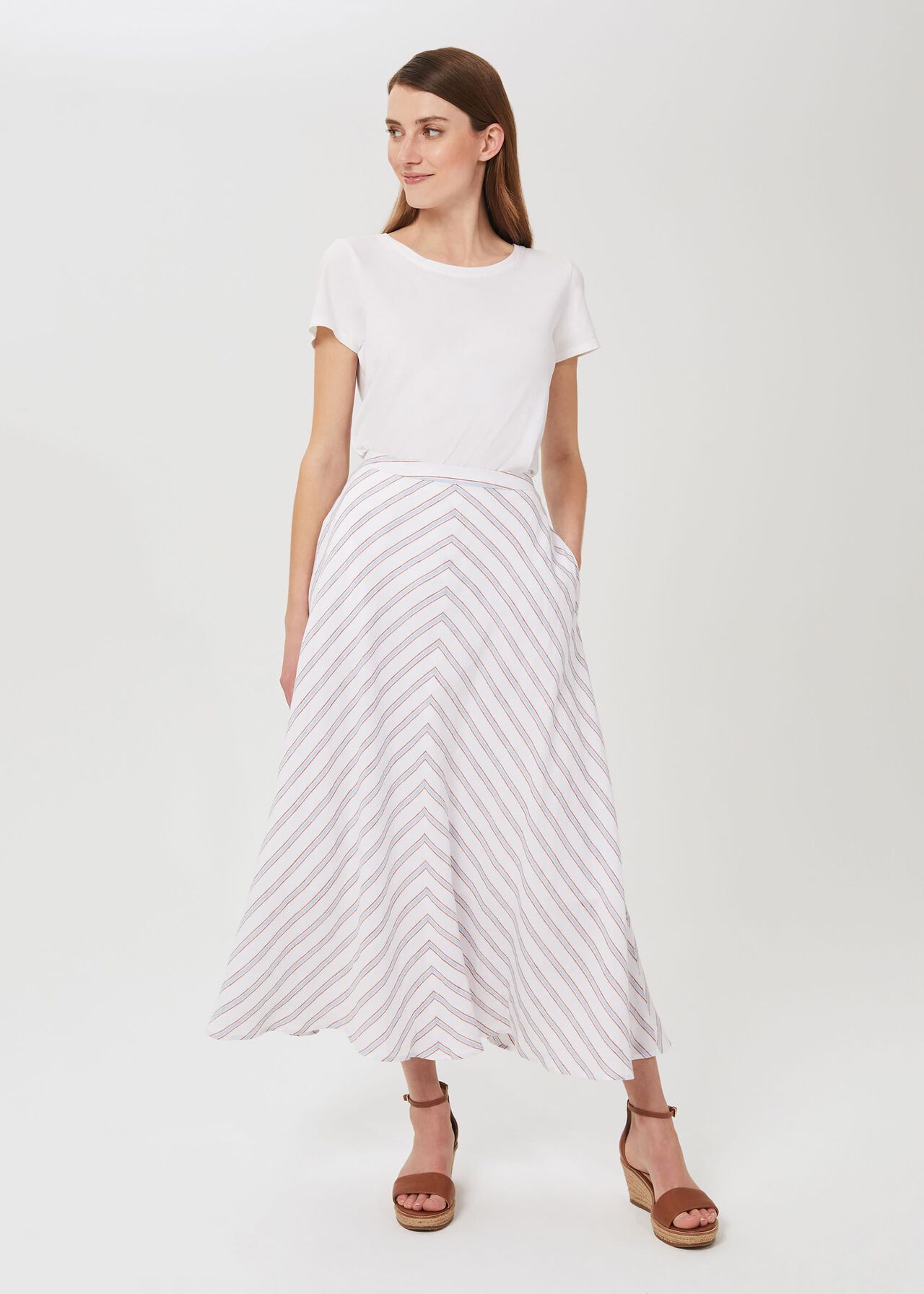 Steph Linen Skirt, Ivory Multi, hi-res
