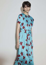 Hardwick Floral Tie Waist Dress, Blue Brown, hi-res