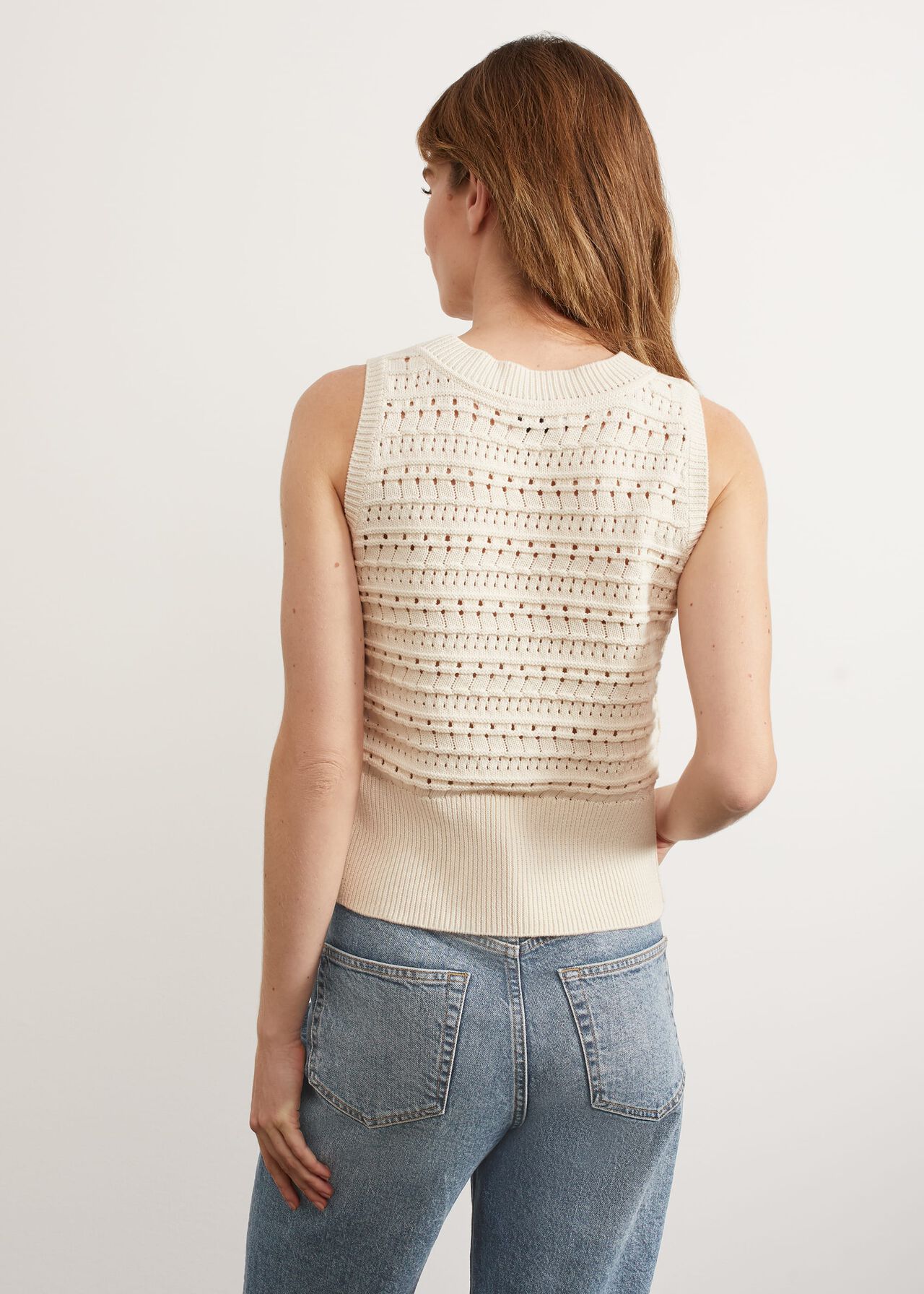 Colemere Cotton Knitted Vest, Buttercream, hi-res