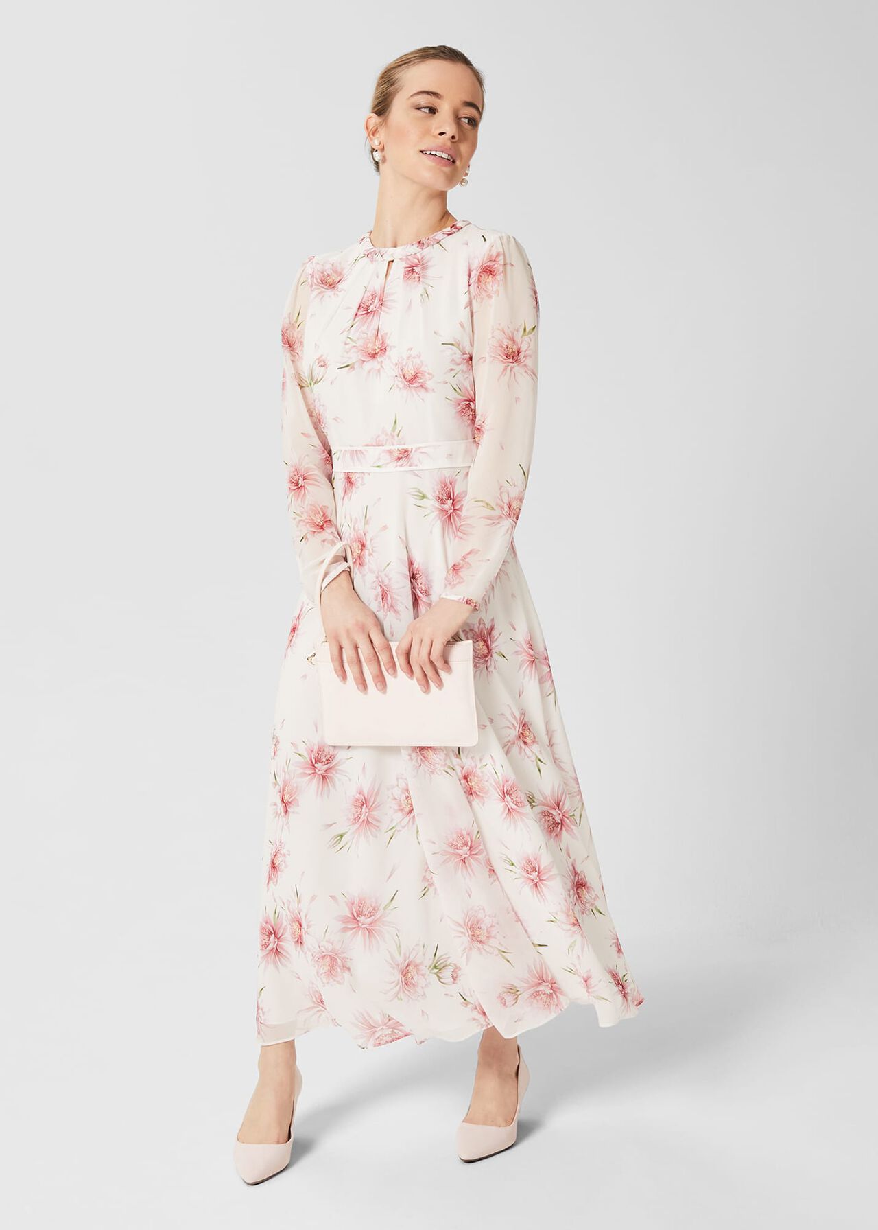 Petite Rosabella Silk Floral Midi Dress, Ivory Multi, hi-res