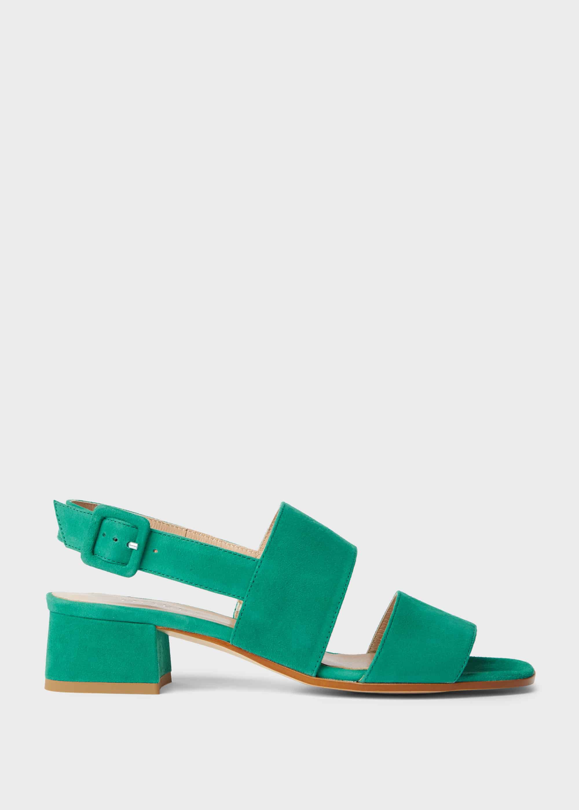 green sandals block heel