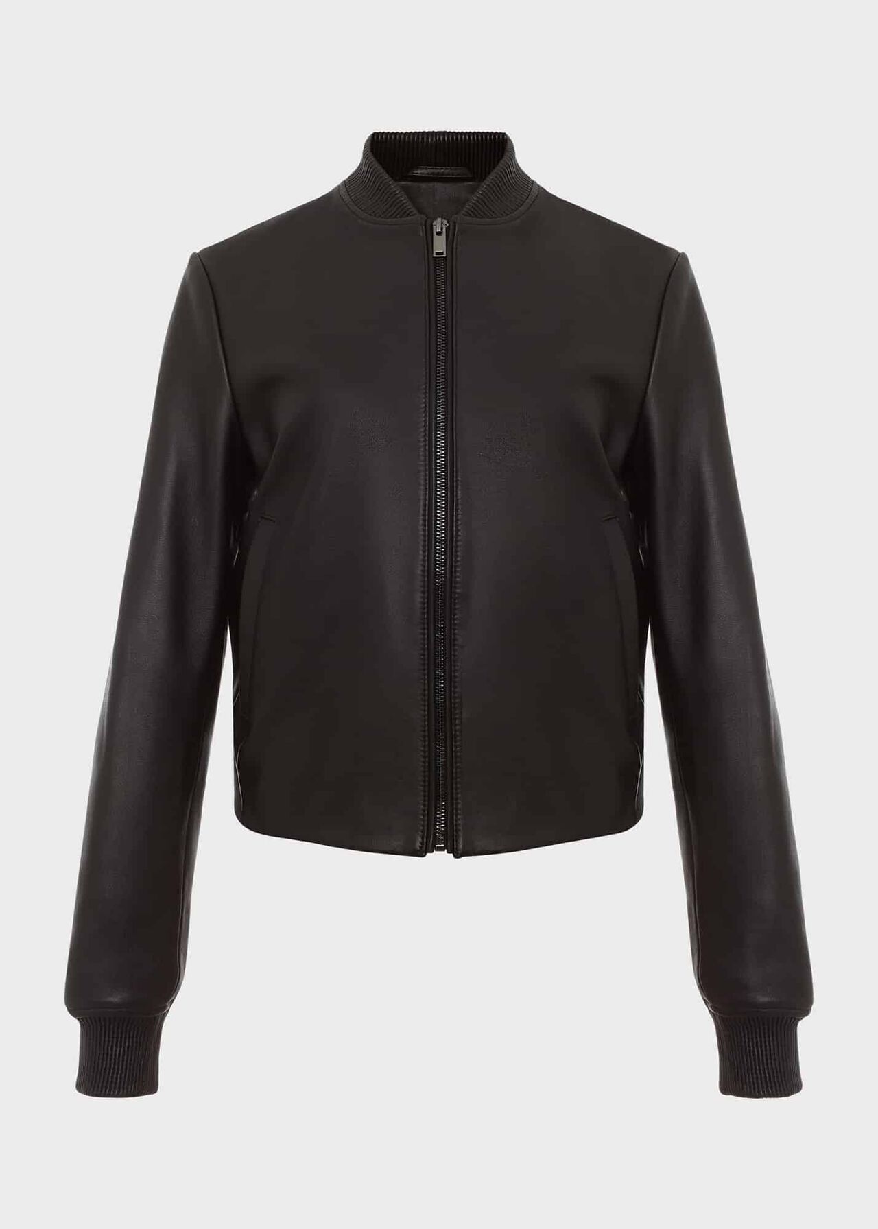 Lindley Leather Bomber Jacket, Black, hi-res