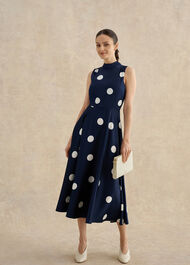 Petite Mia Satin Spot Dress, Midnight Ivory, hi-res