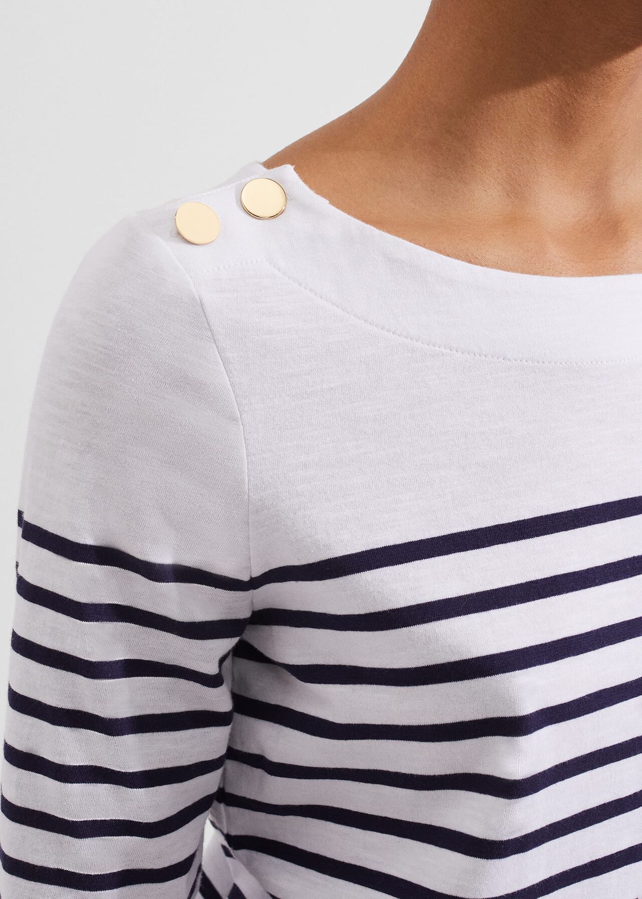 Kirsty Cotton Slub Top, White Navy, hi-res