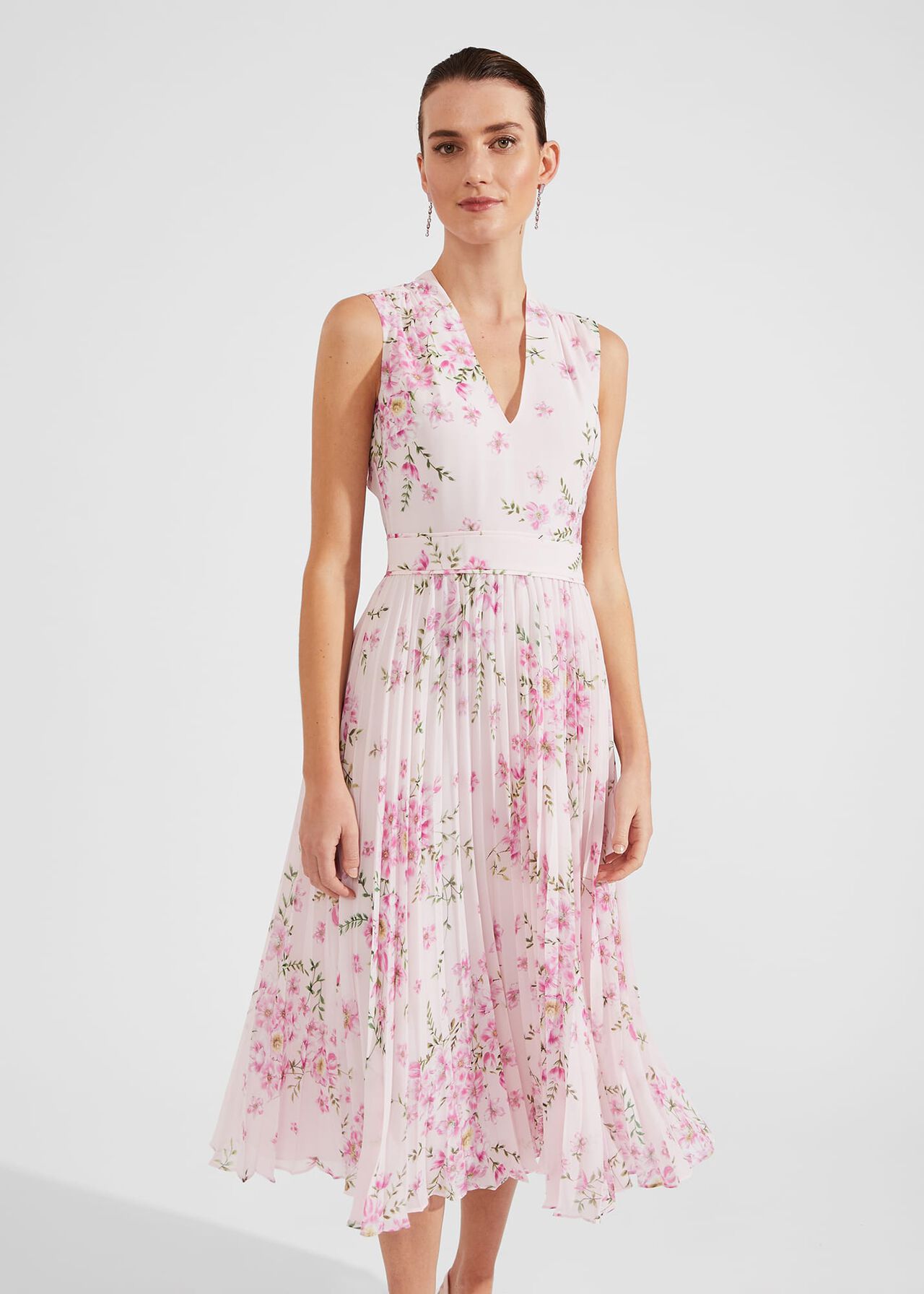 Petite Veronica Pleated Floral Dress, Pink Multi, hi-res