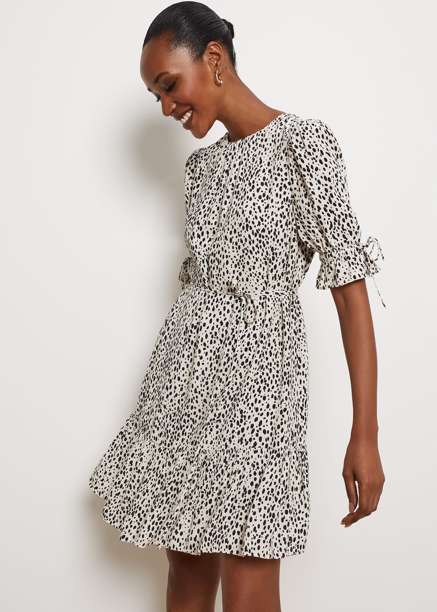 Cream dress with black spots 2025