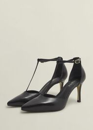 Alice Leather T-bar Courts, Black, hi-res