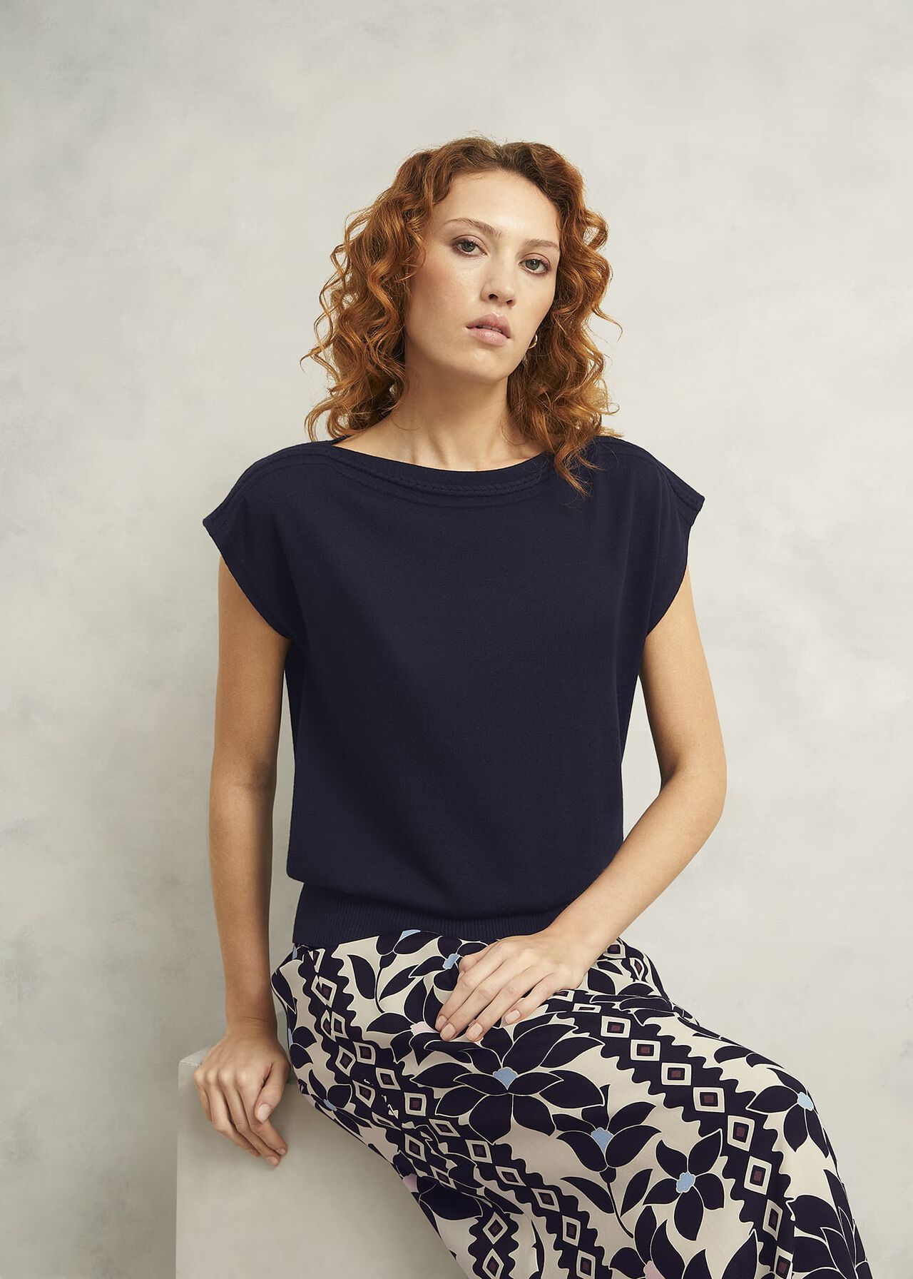 Addison Knitted Top with Wool, Hobbs Navy, hi-res