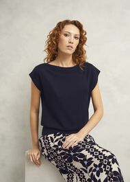 Addison Knitted Top with Wool, Hobbs Navy, hi-res
