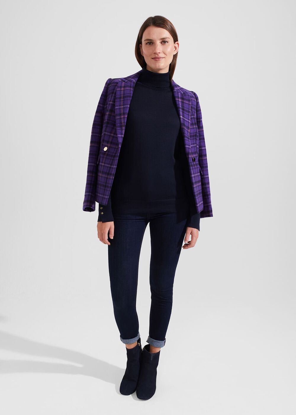 Lara Merino Wool Roll Neck Jumper, Navy, hi-res