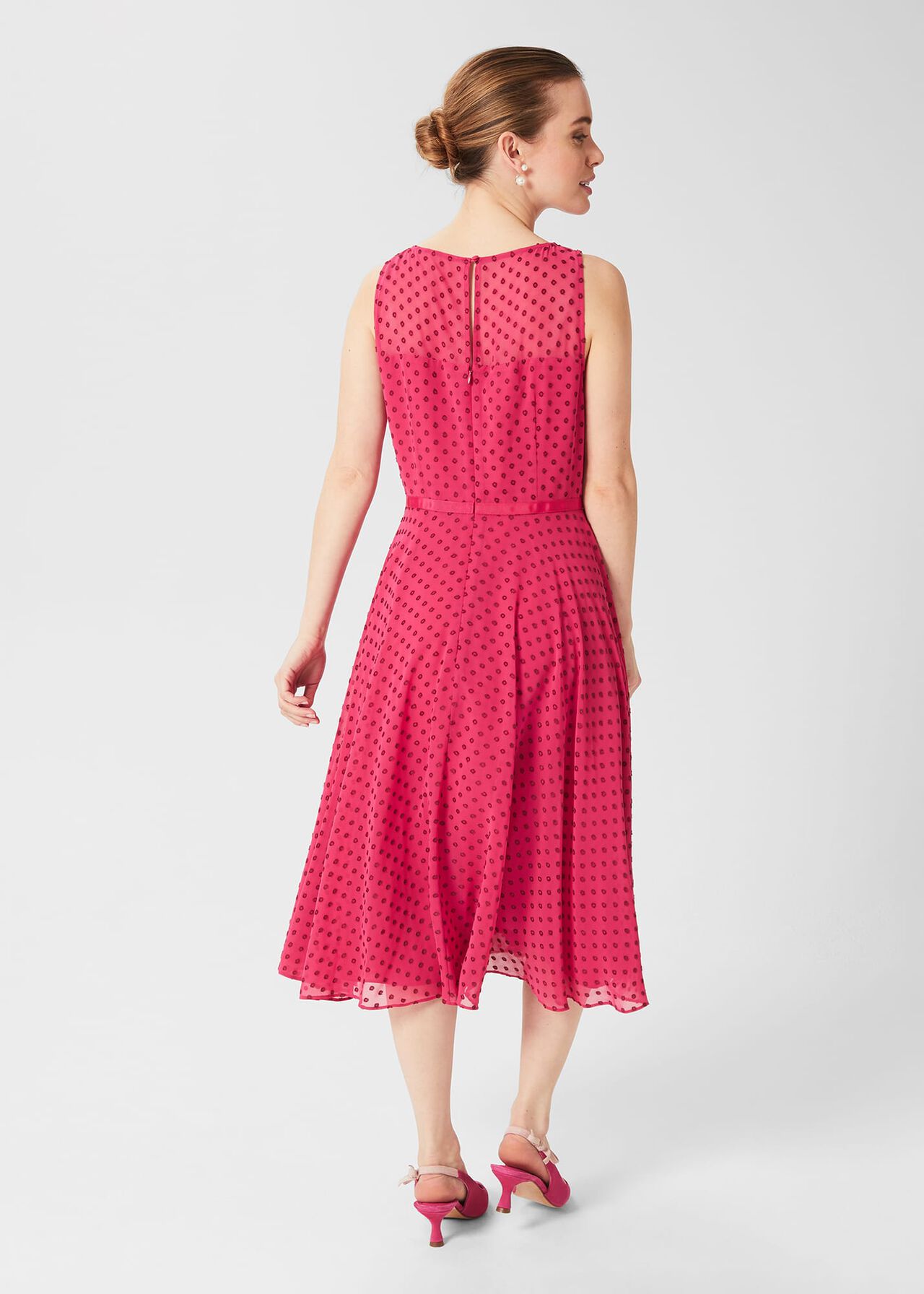 Petite Della Spot Fit And Flare Dress, Fuchsia Pink, hi-res