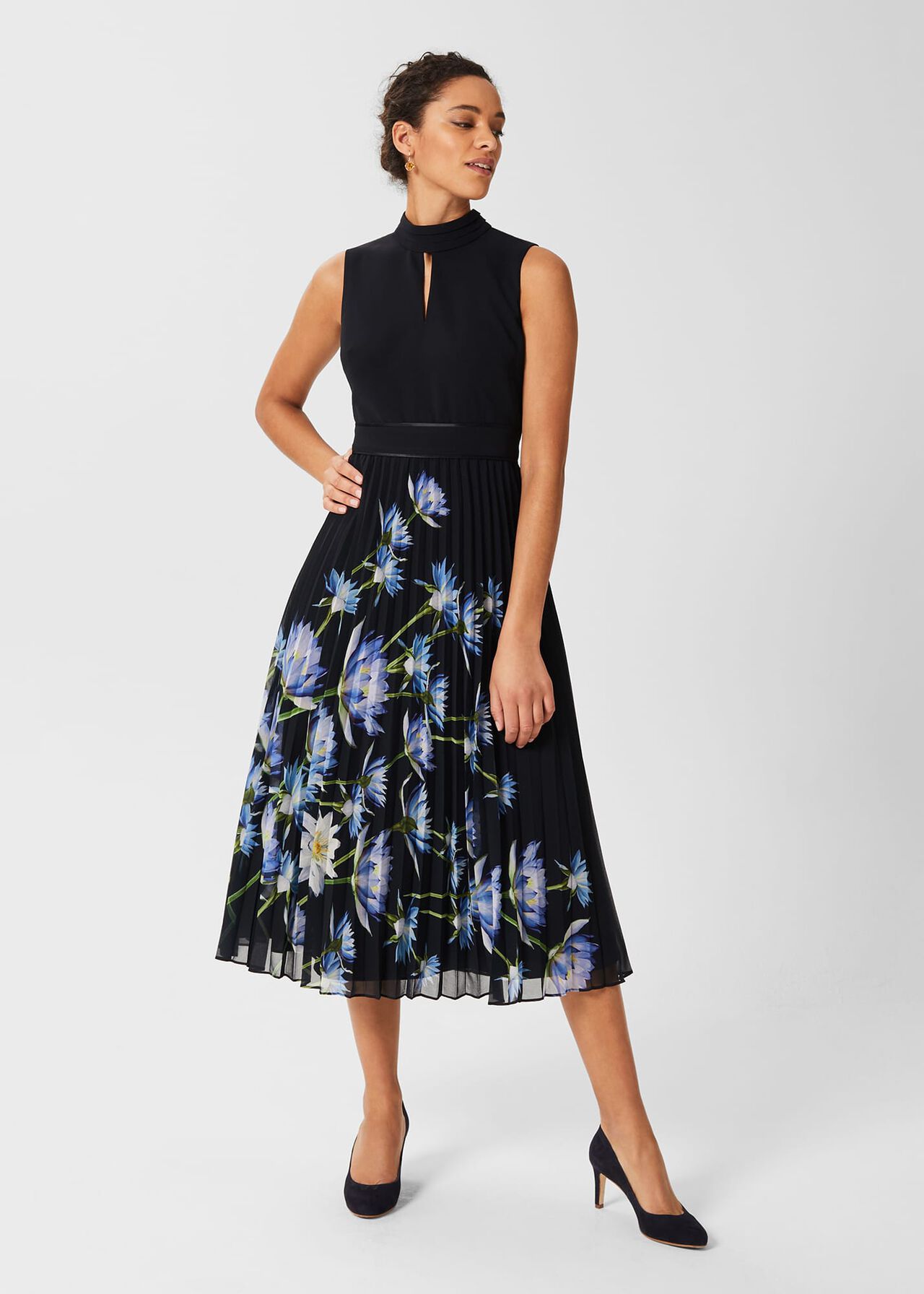 Daniela Floral Pleated Dress, Navy Multi, hi-res