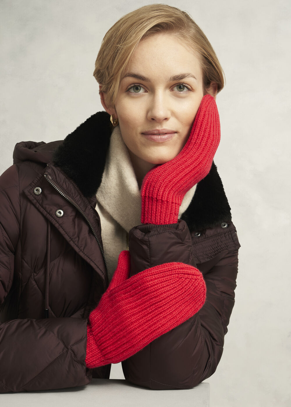 Philipa Knit Mittens With Wool, Red, hi-res