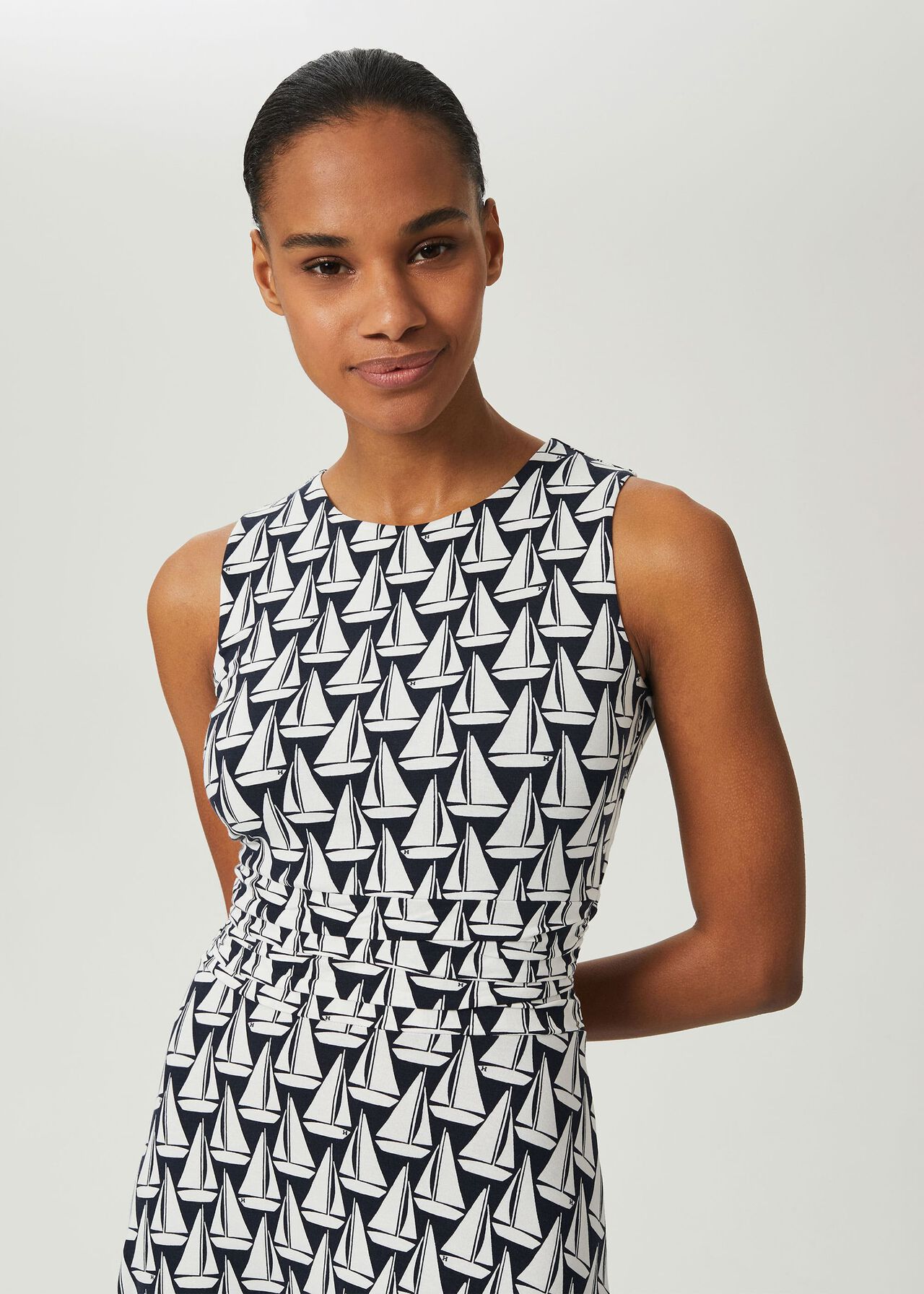 Bayview Jersey Sleeveless Midi Dress, Navy Ivory, hi-res