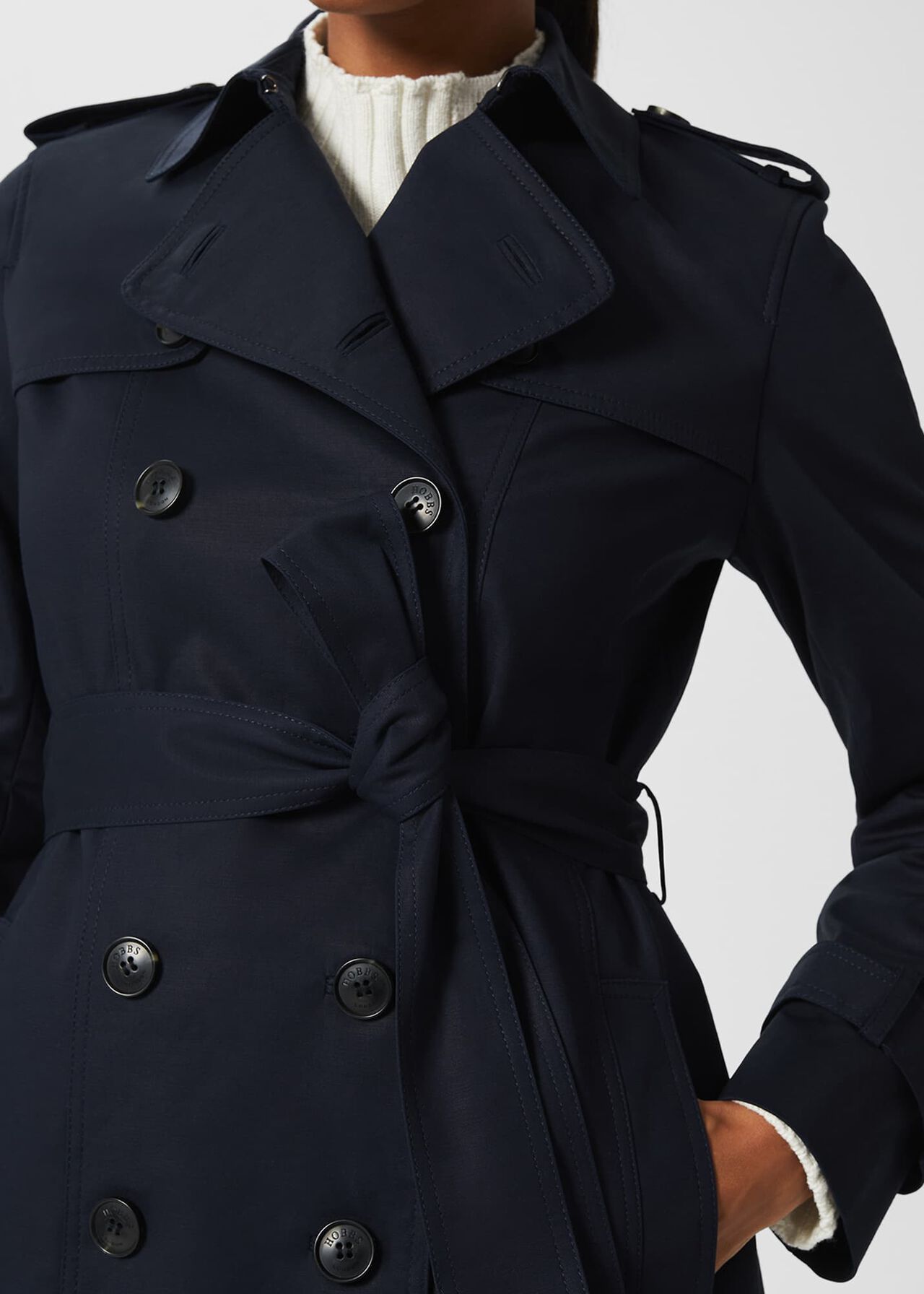 Saskia Shower Resistant Trench Coat, Navy, hi-res