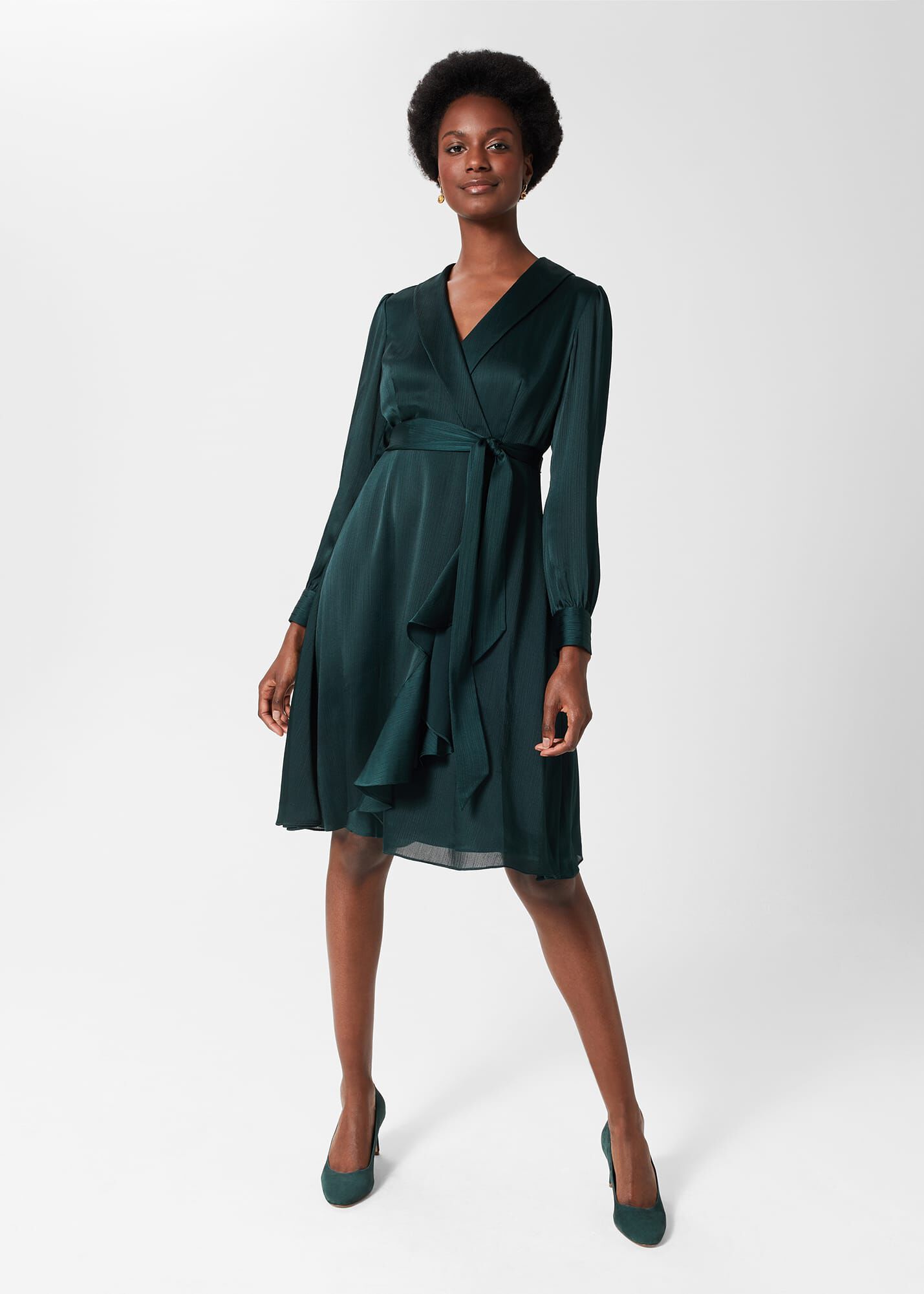 green satin dress