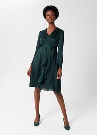 Sally Fit And Flare Satin Dress, Evergreen, hi-res