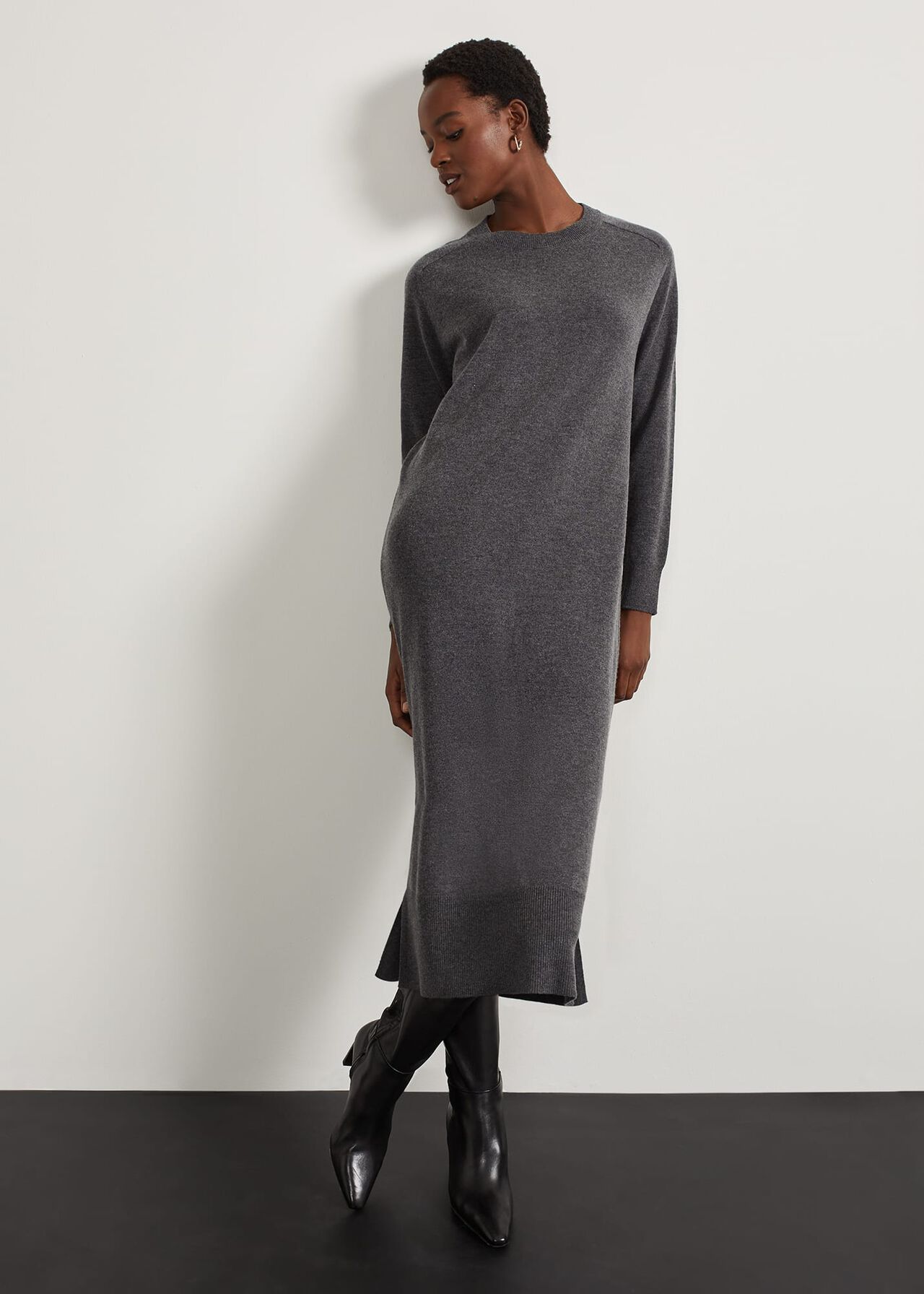 Geneva Knitted Dress With Cashmere, Dark Grey Marl, hi-res