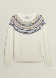 Greta Fairisle Jumper With Cashmere, Ivory Multi, hi-res