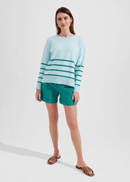 Lilia Cotton Stripe Jumper, Blue Aruba, hi-res