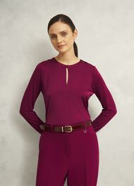Burgundy Savannah Key Hole Long Sleeve Top, Beryl Red, hi-res