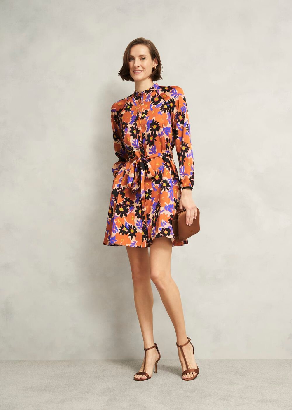 Coworth Floral Tie-Waist Mini Dress, Beige Multi, hi-res